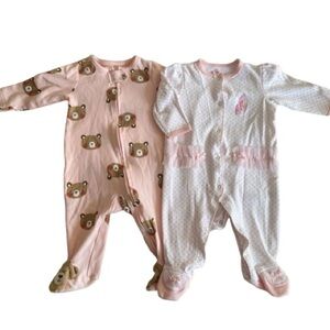 Carter's Pink and White Footies with Bear and Heart Designs